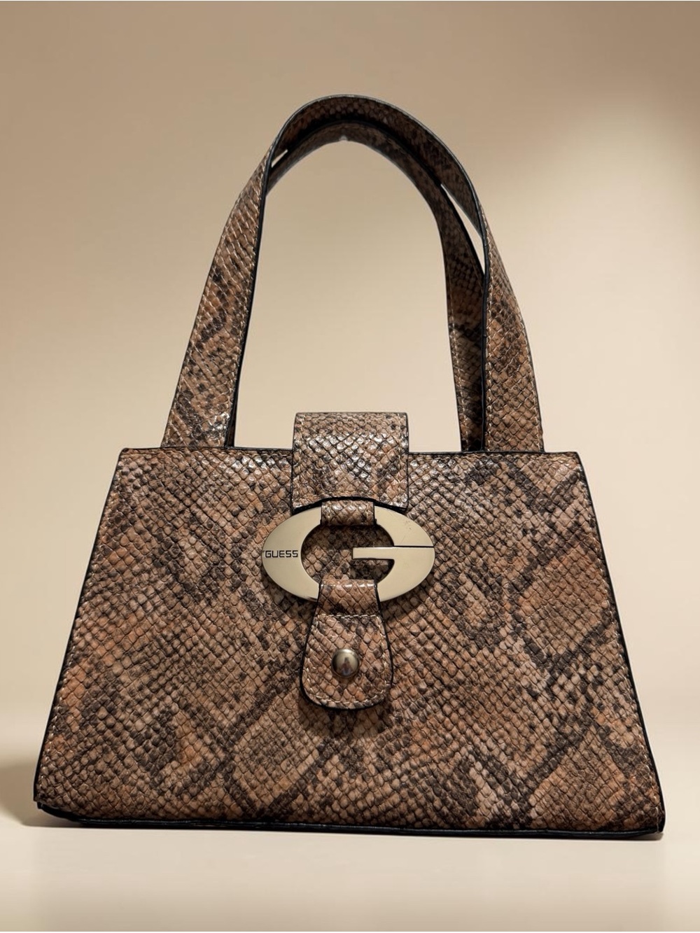 Guess Vintage Y2K Brown Snake-Print Structured Top-Handle Satchel